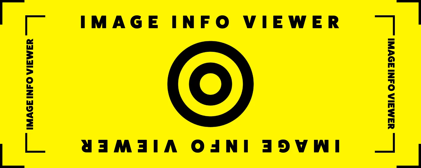 Yellow rectangular logo for Image Info Viewer Chrome extension with black circular icon