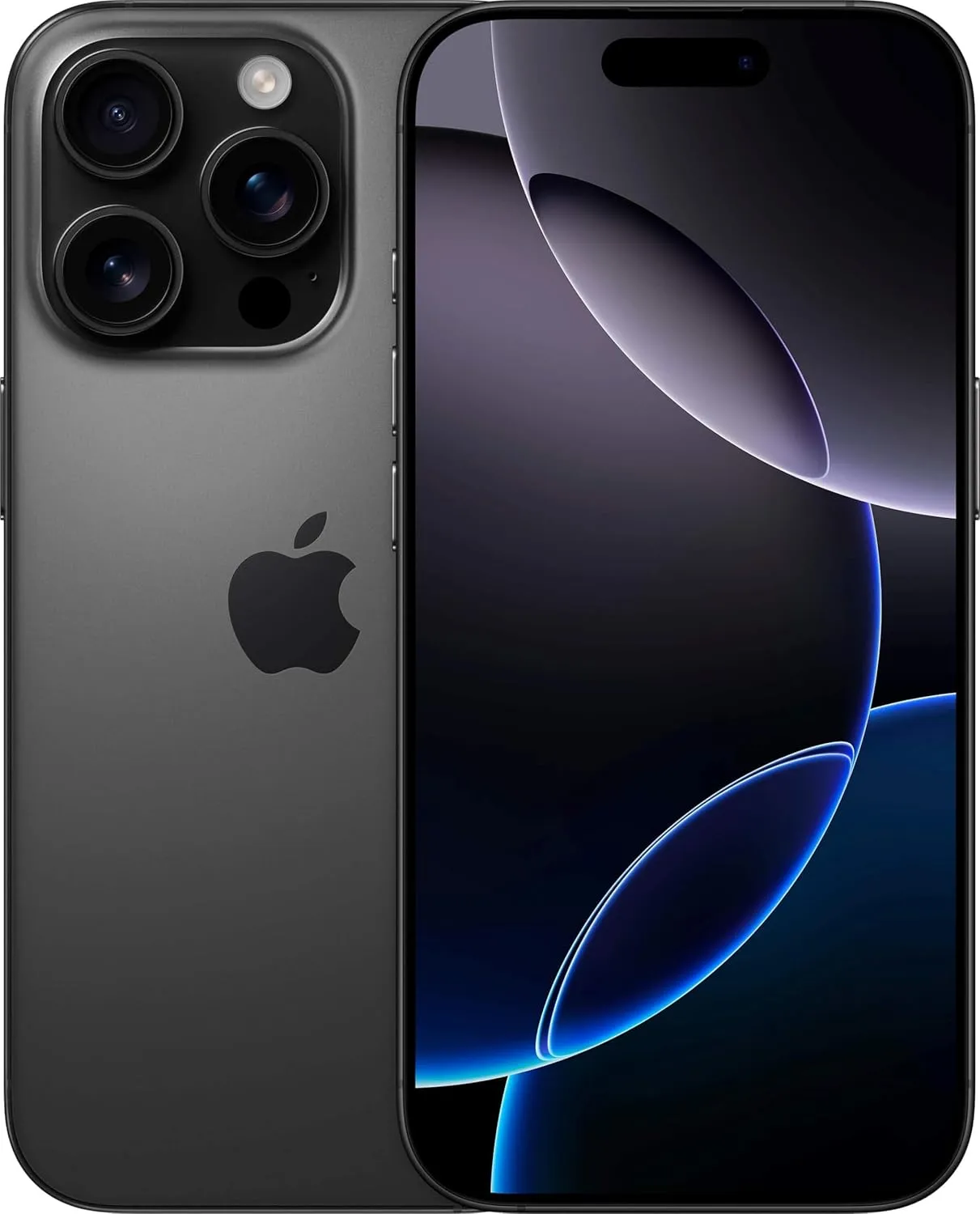 iPhone 16 Pro Max showing triple-lens camera and sleek space gray design.